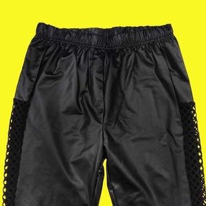 Mesh Faux Leather Elastic Band Leggings (SIZE XL)